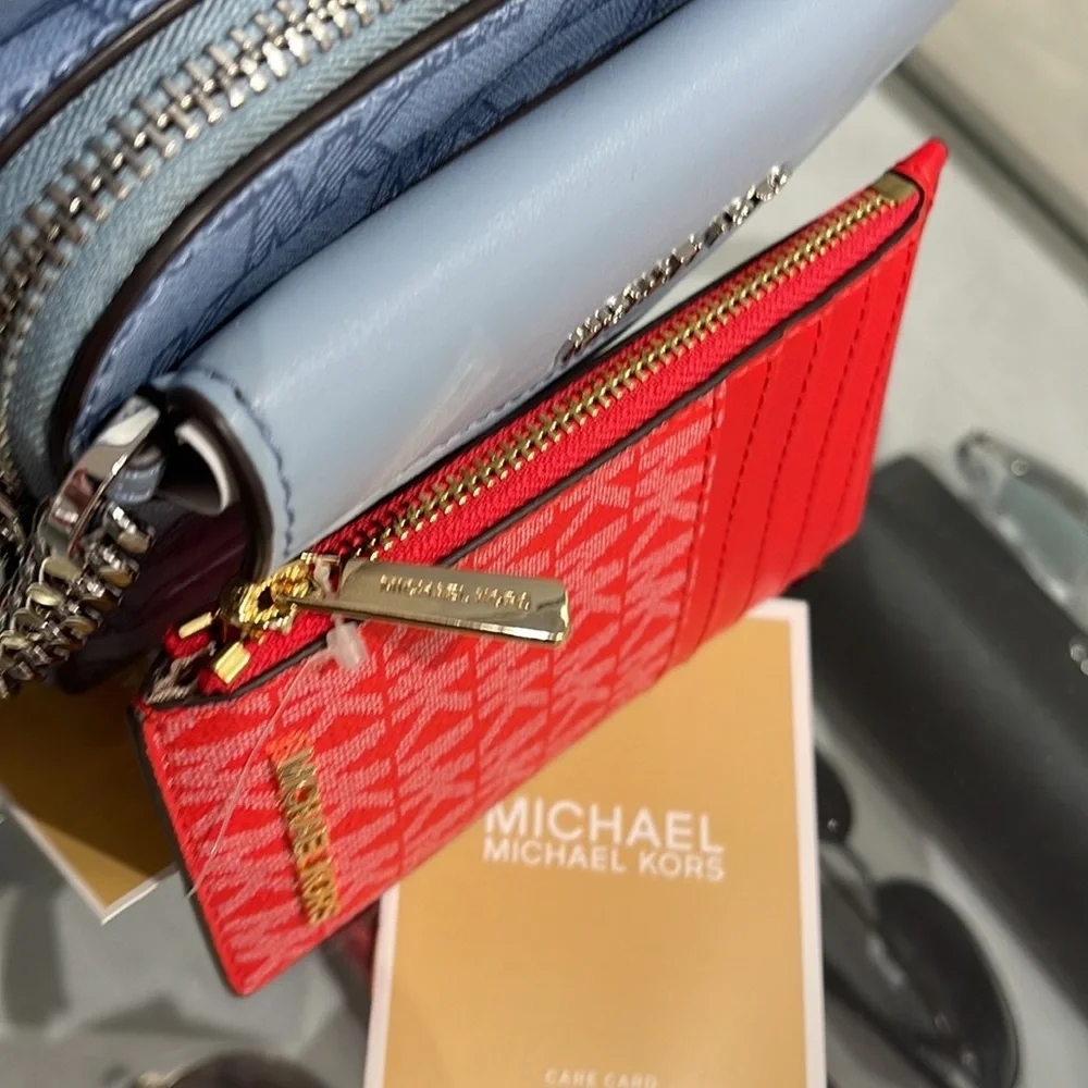 Michael Kors Jet Set Travel Medium Top Zip Card Case Wallet Dark Sangria  NWT